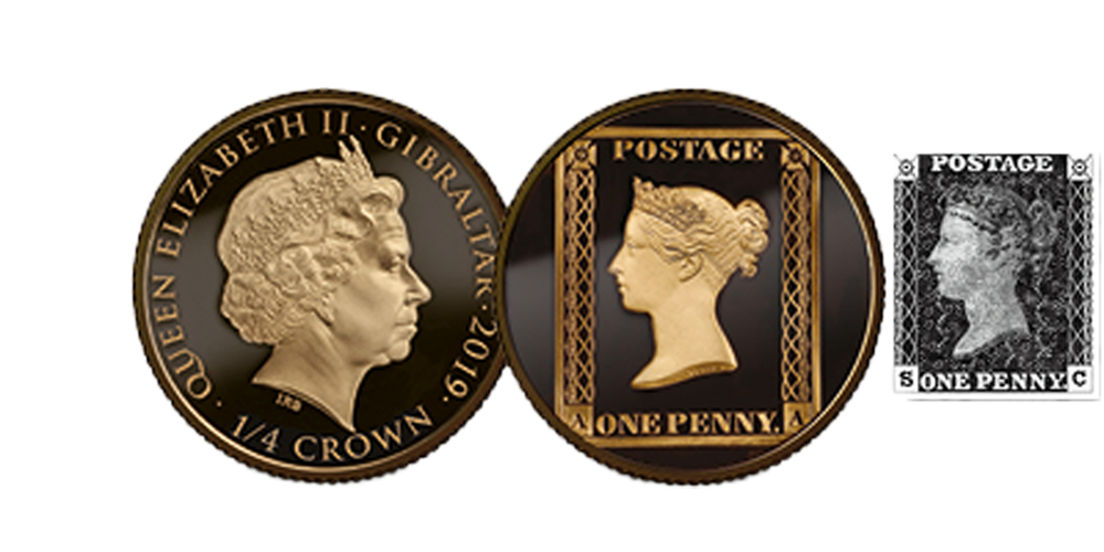 1/4 oz One penny black sæt   frimærke Frimærke: 1840, Guldmønt 
