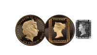 1/4 oz One penny black sæt   frimærke Frimærke: 1840, Guldmønt 