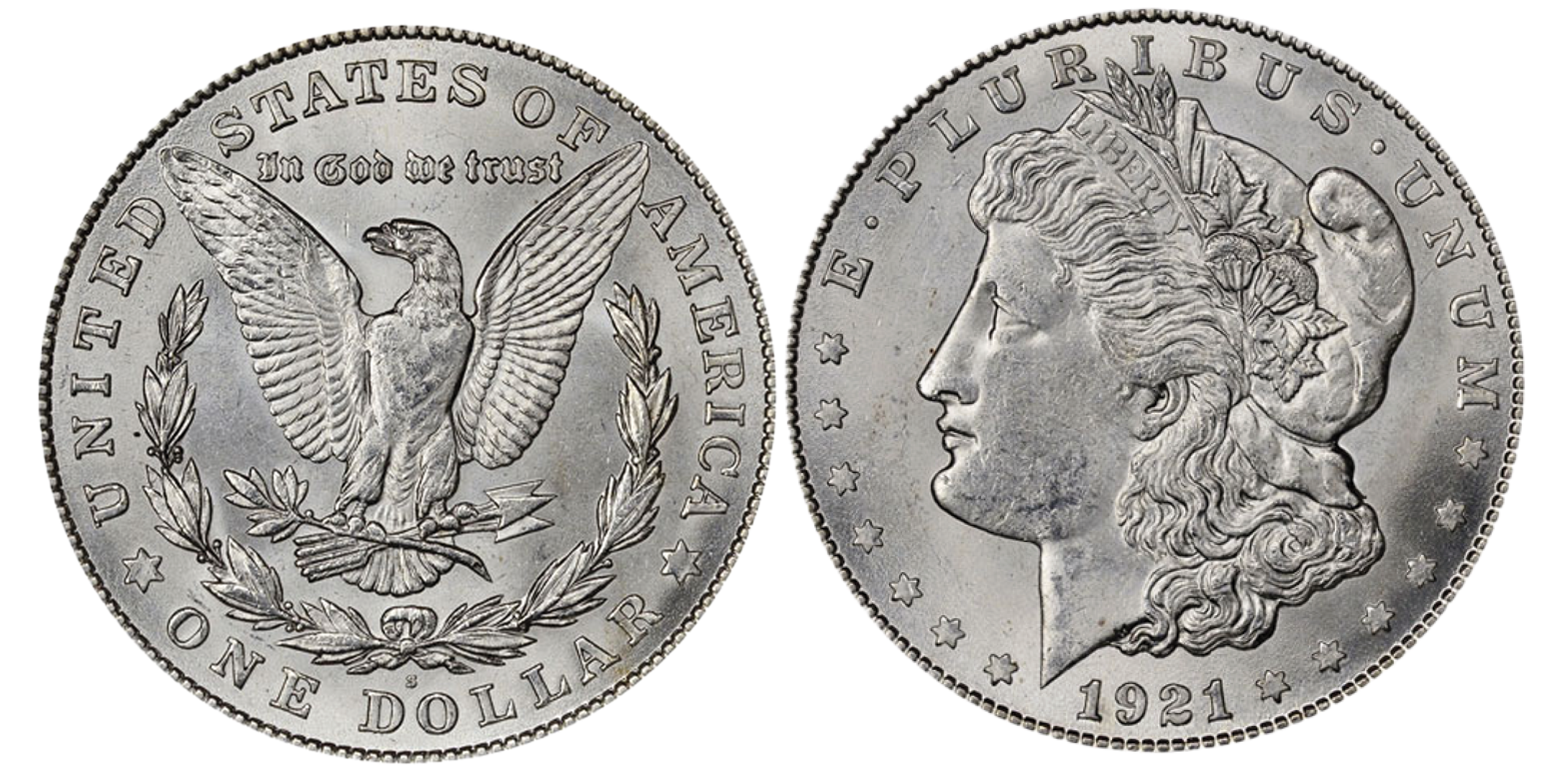 En original Morgan dollar fra 1921 - den sidste årgang. En original Morgan dollar fra 1921 - den sidste årgang.
