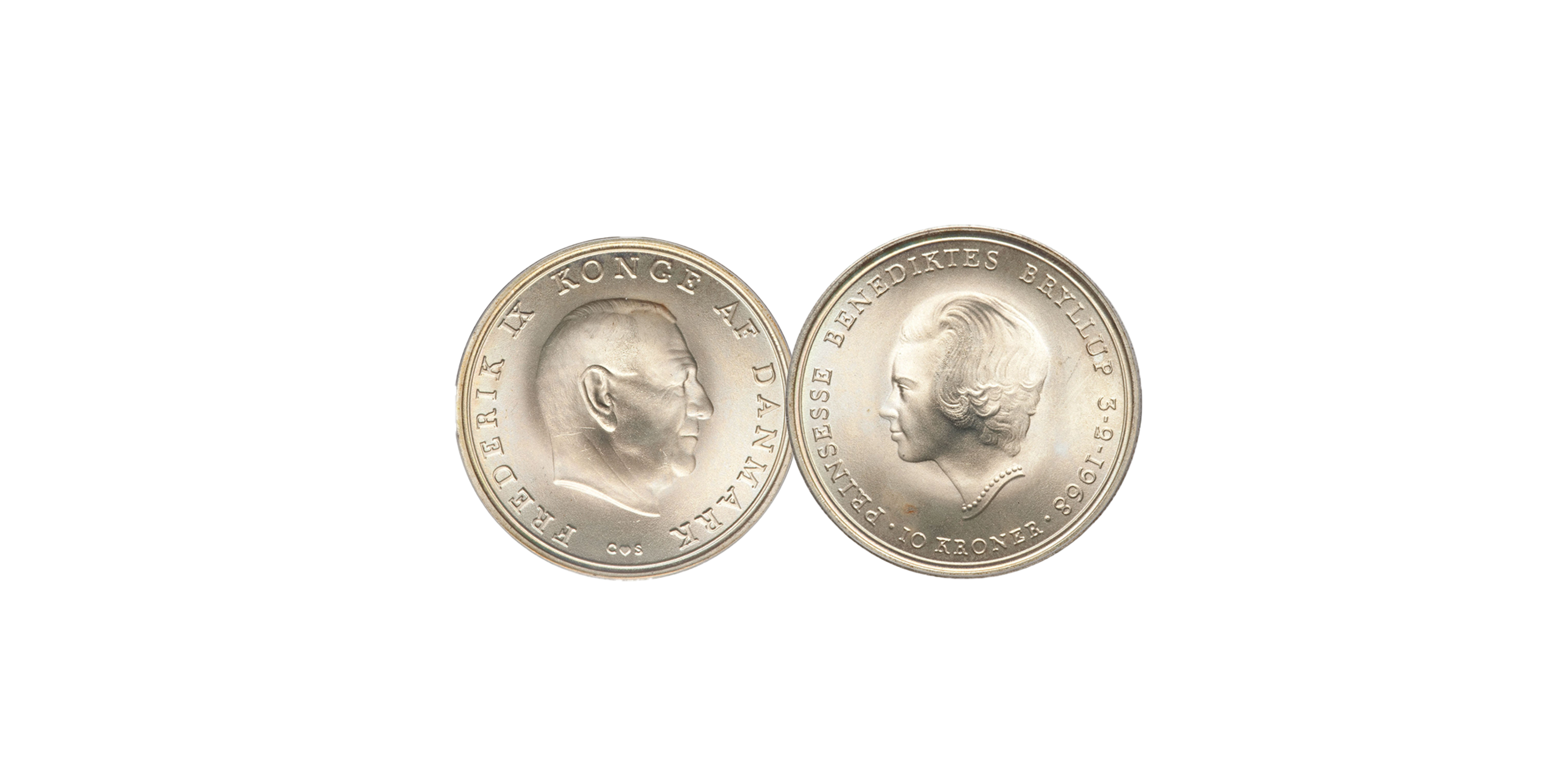 Flot erindringsmønt i 80% sølv fra Prinsesse Bendiktes bryllup den 3. februar 1968.