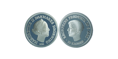 Kronprins Frederik 18-års 10 kr mønt 1986 i sølv