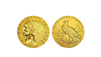 En af dem blev en $ 2,5 guldmønt med et stort høvdingehoved på adverset og en stor ørn på reverset.
