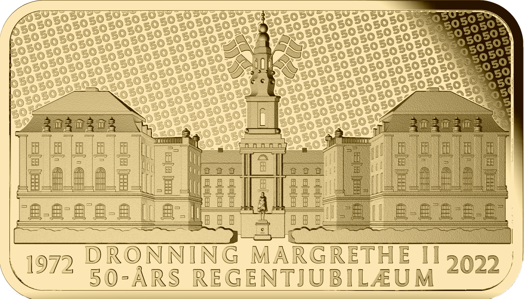 2,5 gram guldbarre Margrethes 50-års regentjubilæum 