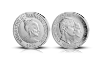 Mønt som blev udsolgt på rekordtid. Udstedt i anledning af Kronprins Frederiks bryllup med Mary, hvortil der blev præget en 200-krone sølvmønt.