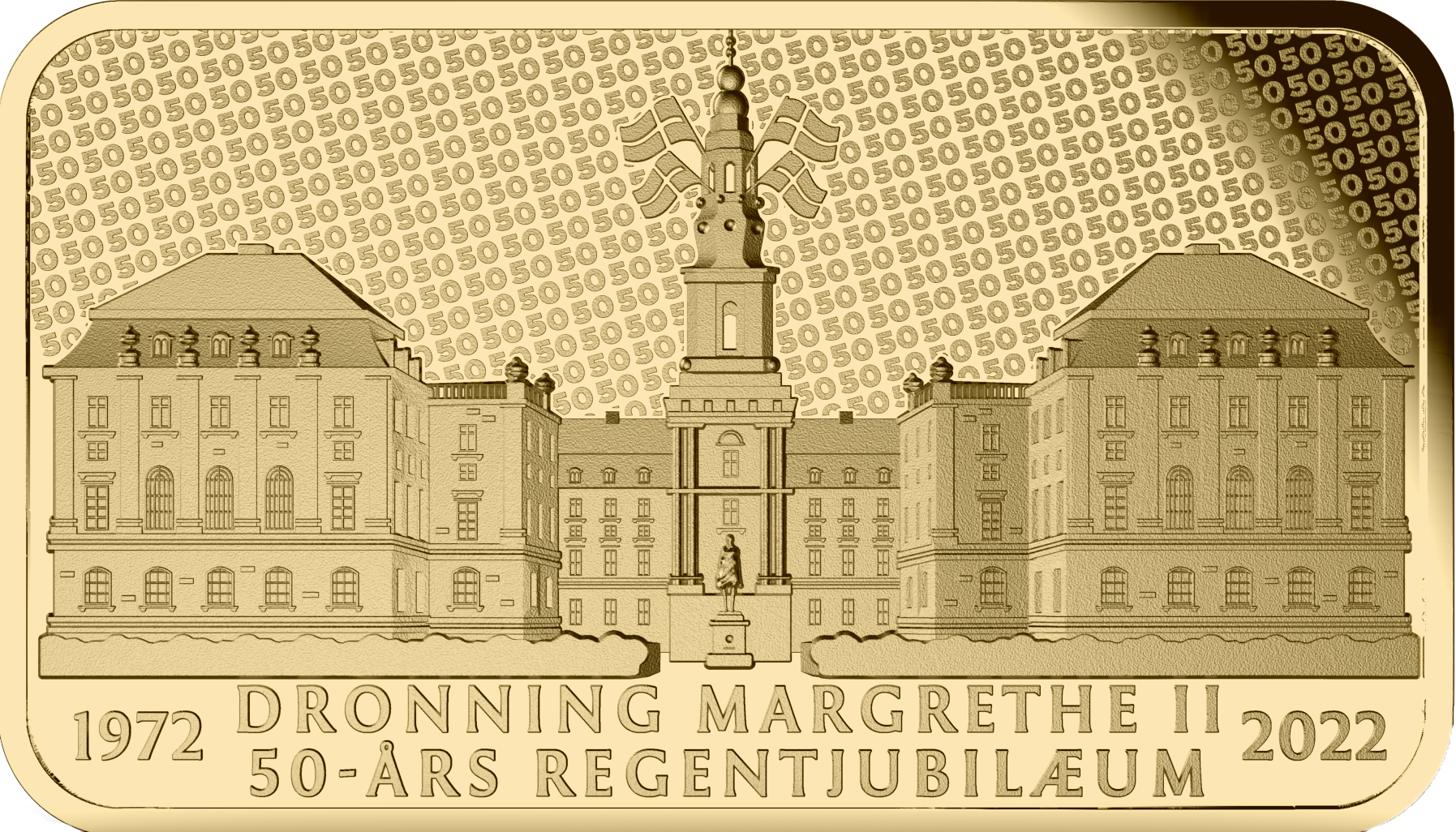 5 gram guldbarre Margrethes 50-års regentjubilæum 