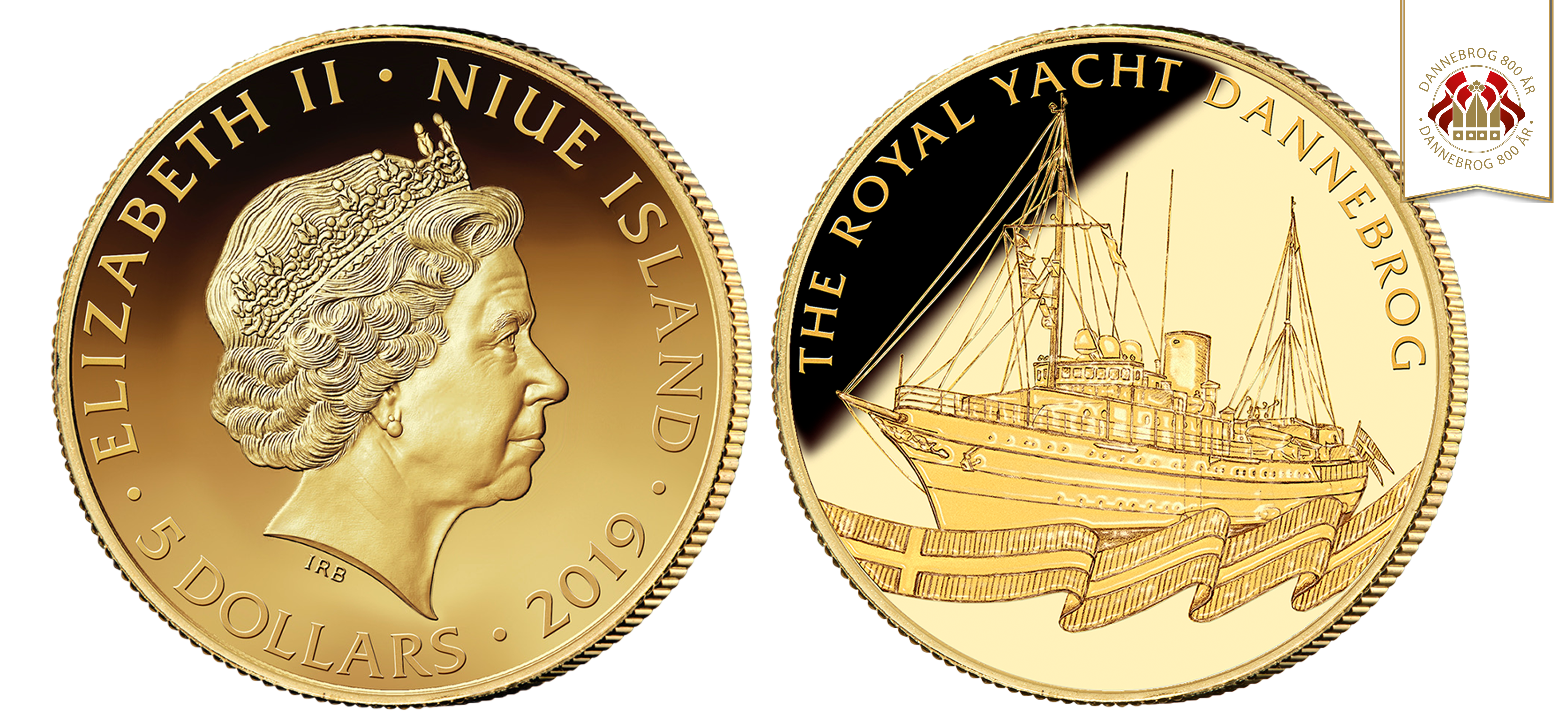 Køb denne eksklusive guldmønt online, i 24 karat guld, med et smukt og detaljeret motiv af kongeskibet Dannebrog til en pris på 3.500 kr.