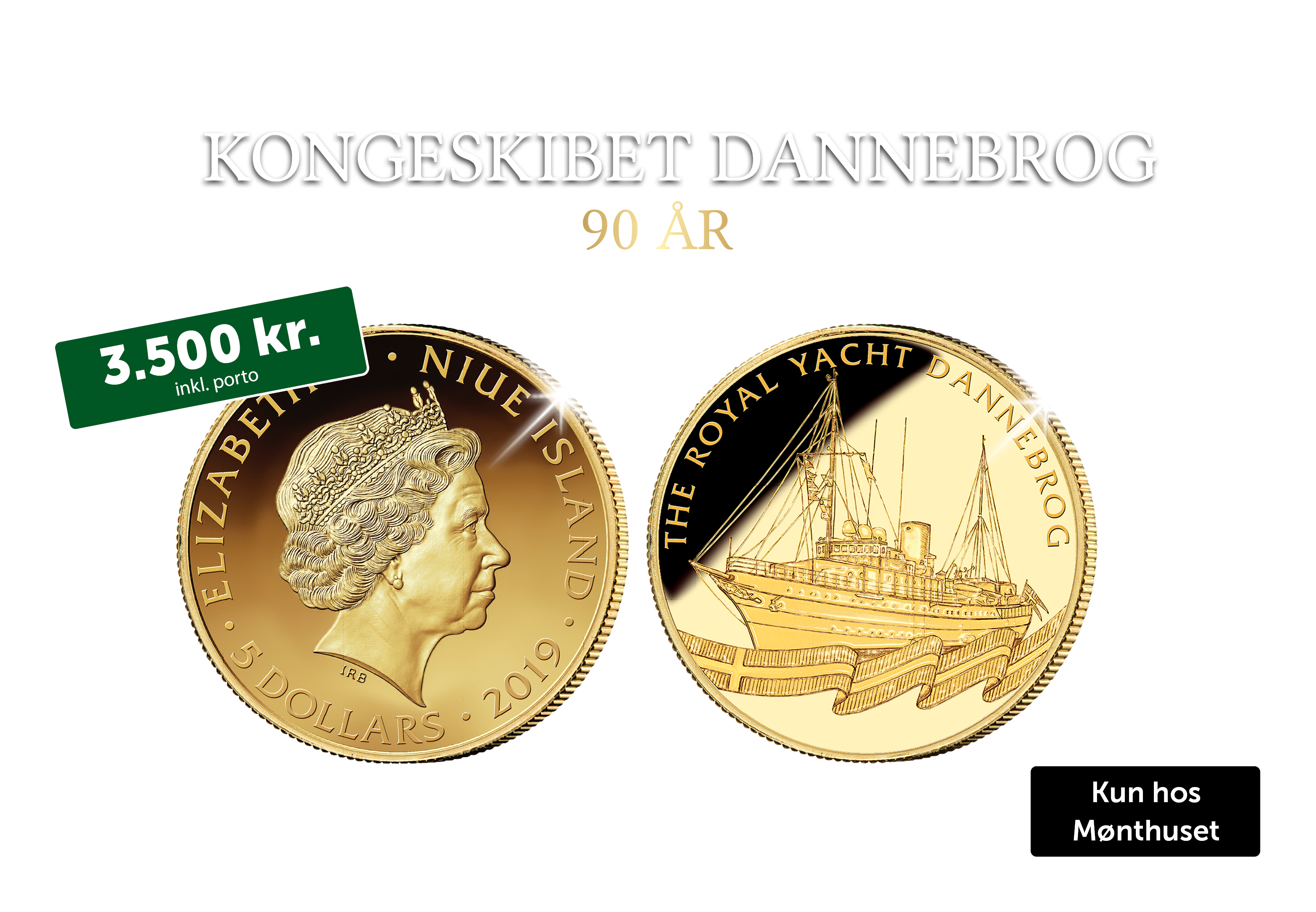 Dannebrog 800 år - Guldmønt med Kongeskibet Dannebrog 