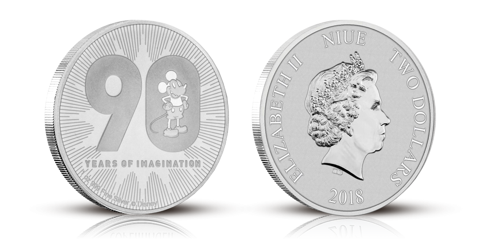 Officiel Disney-mønt som er præget for at fejre Mickey Mouse' 90 år Officiel Disney-mønt som er præget for at fejre Mickey Mouse' 90 år