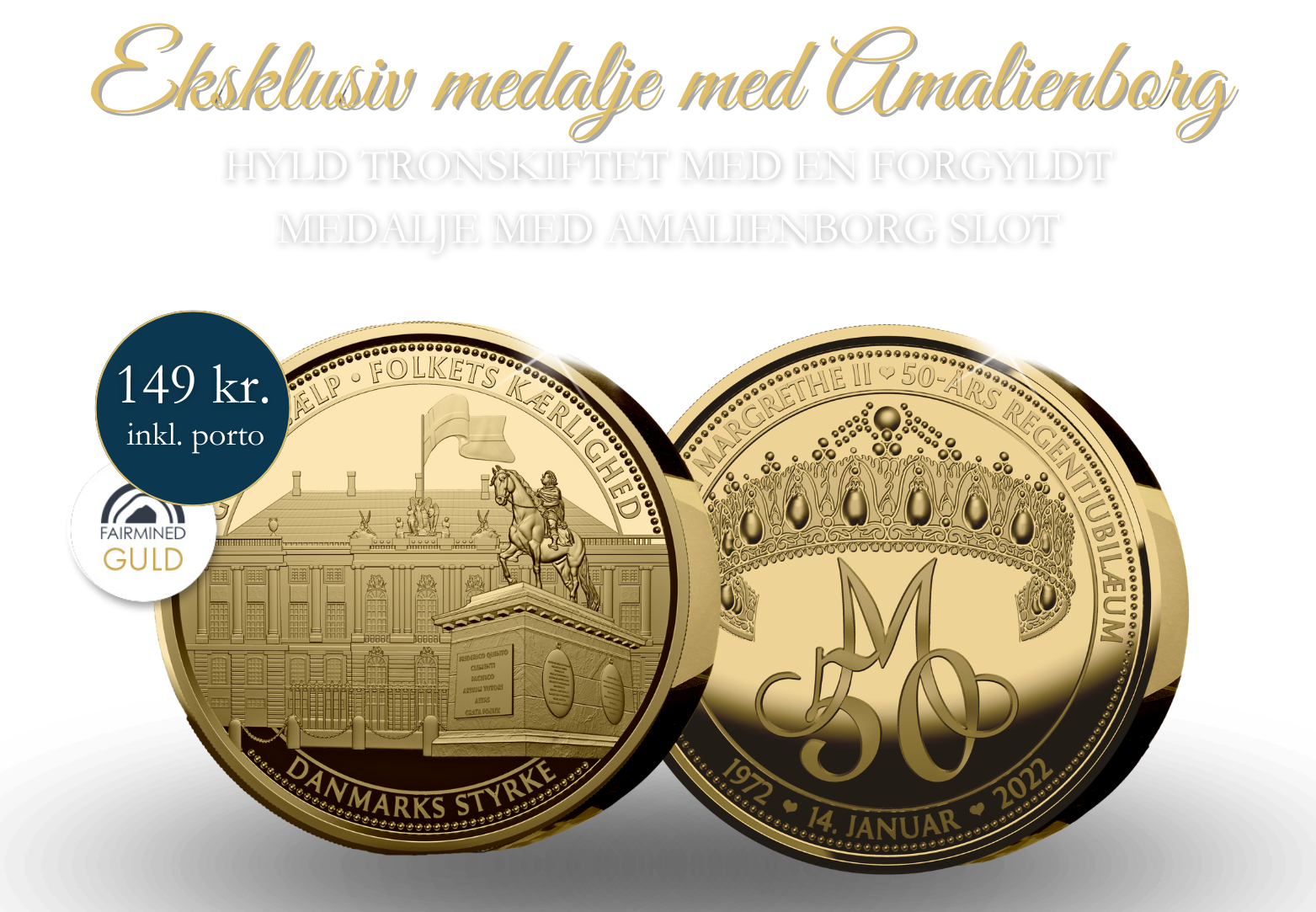 Eksklusiv forgyldt medalje med Amalienborg Slot
