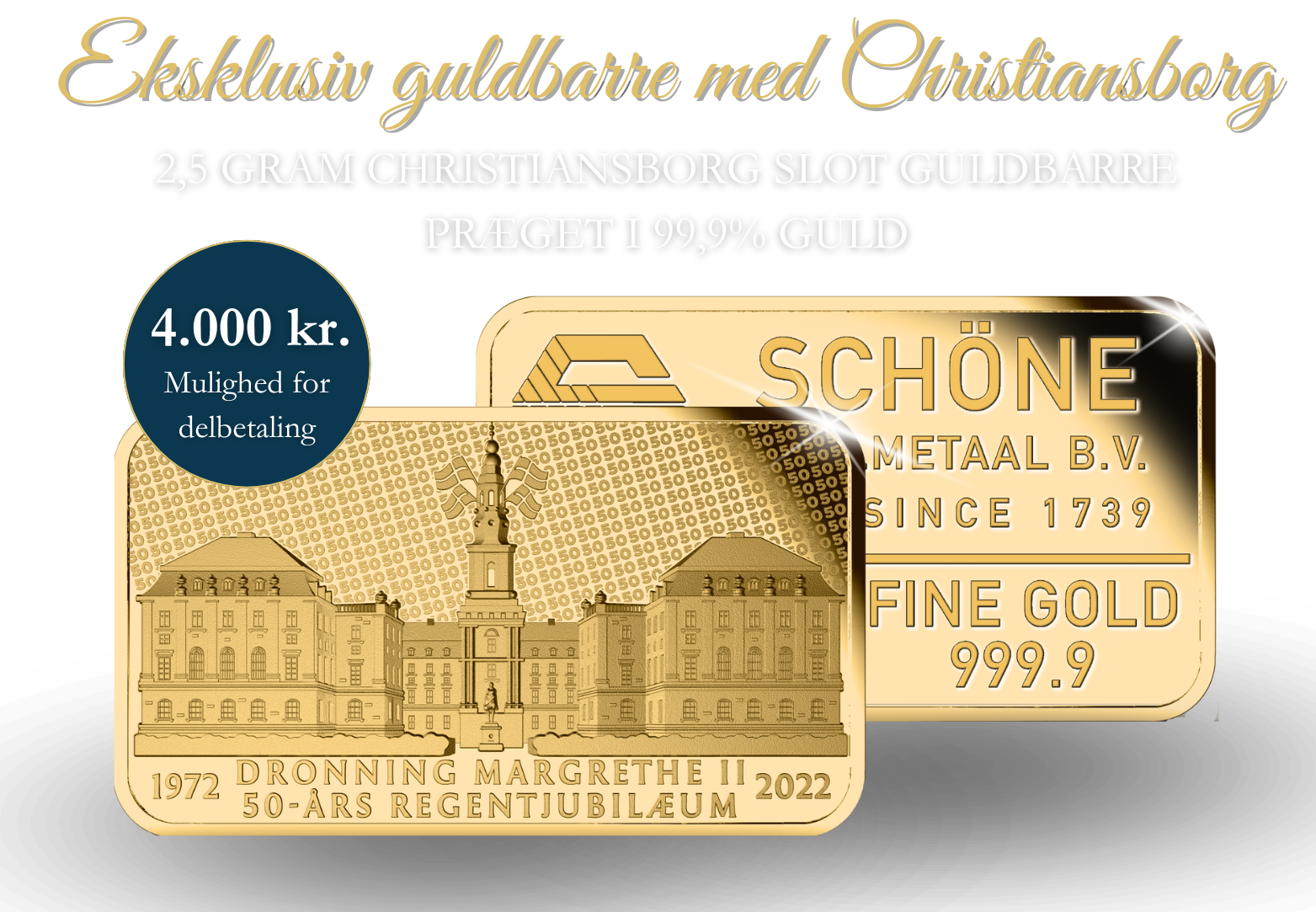 Eksklusiv 2,5 gram Christiansborg Slot guldbarre