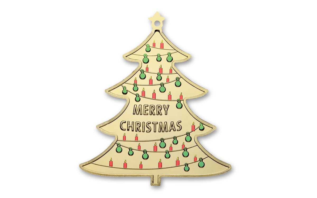 Juletræet - Glædelig Jul (2021). En dekorativ mønt formet som et smukt juletræ