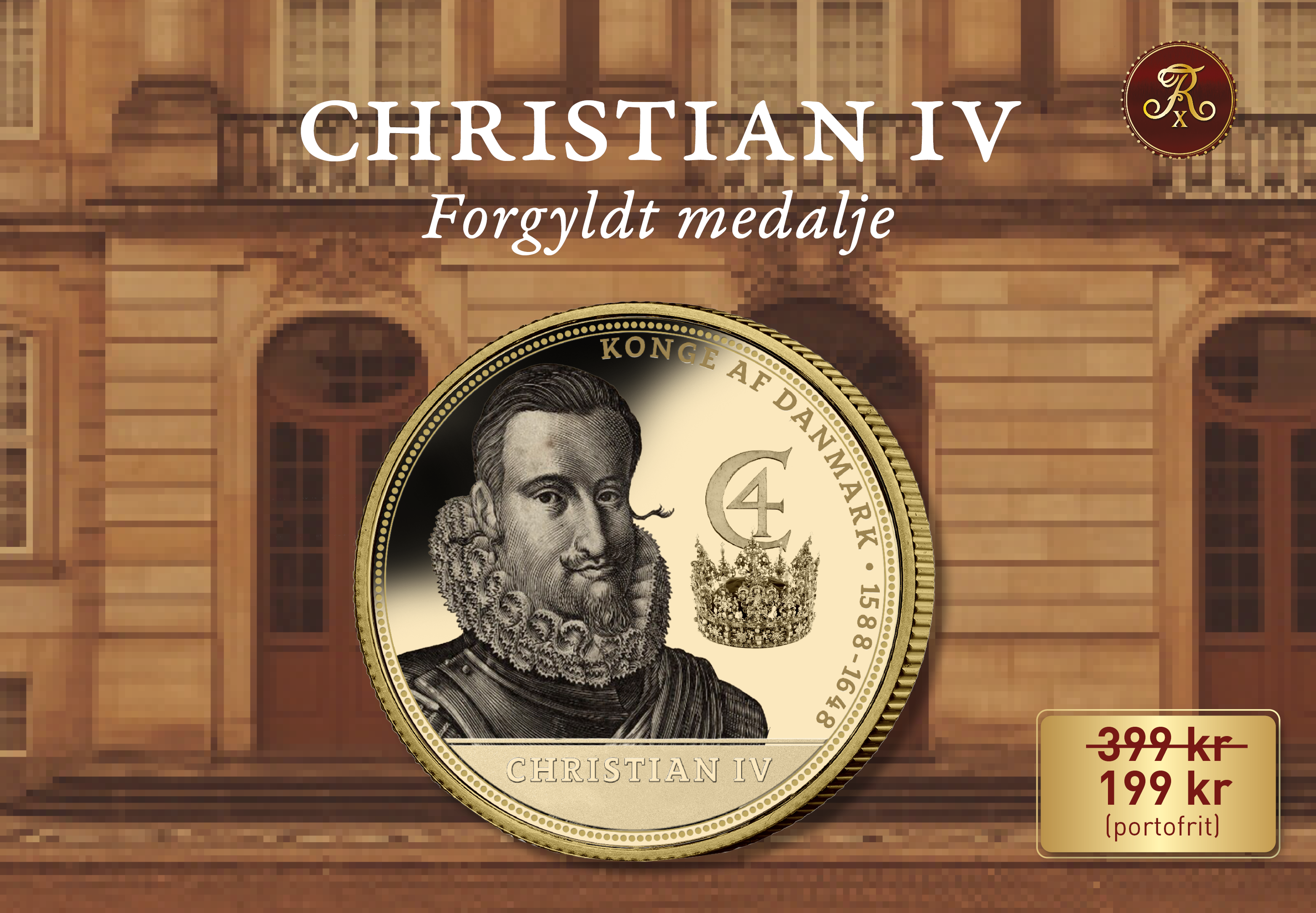 Eksklusiv forgyldt medalje med Christian IV