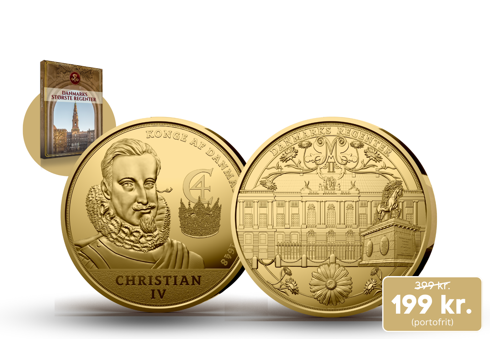 Eksklusiv forgyldt medalje med Christian IV