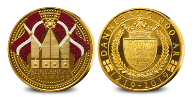 Dannebrog medalje belagt med 24 karat guld og diamantstøv.
