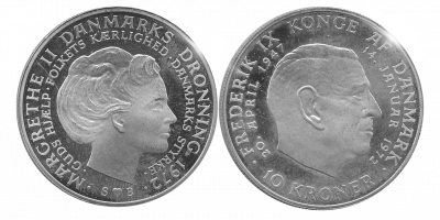 Dansk officiel sølvmønt abonnement - 10 kr. 1972 til minde om tronskiftet