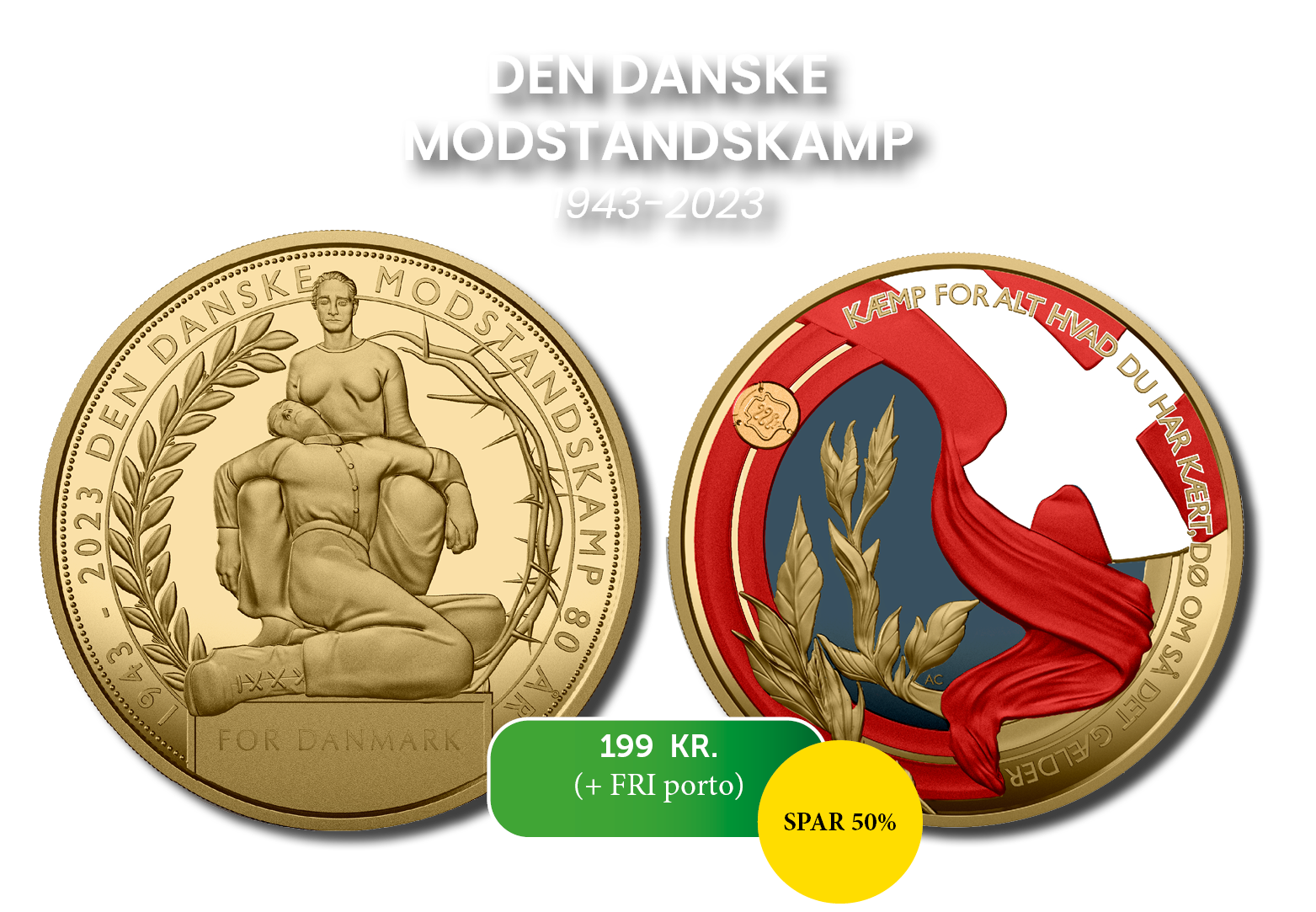 Den danske modstandskamp - forgyldt medalje med safir-, rubin- og diamantstøv