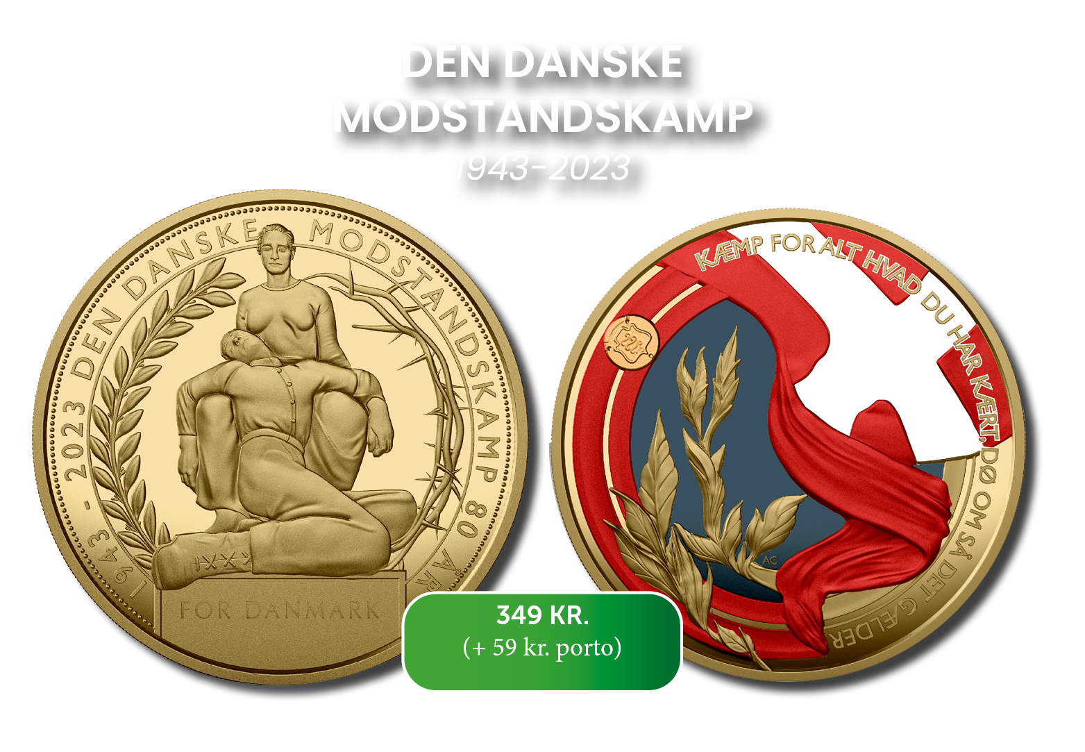 Den danske modstandskamp forgyldt medalje med safir-, rubin- og diamantstøv