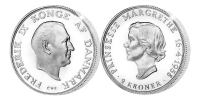 Dronning Margrethes 80 år - Specielt udvalgt møntsamling (4 mønter) - Ingen binding. Du kan til enhver tid opsige din samling