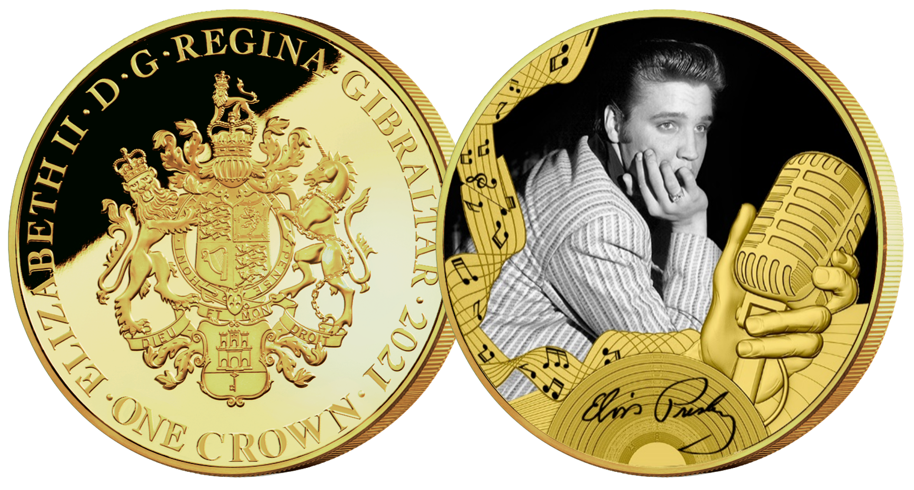   Elvis Presley - The King of Rock 'n' Roll. Denne flotte møntsamling er udgivet for at hylde manden som ændrede musikhistorien for altid, for hans gode udseende, charme og fantastiske stemme. Mønten kan blive din i dag for kun 149 kr. inkl. porto.