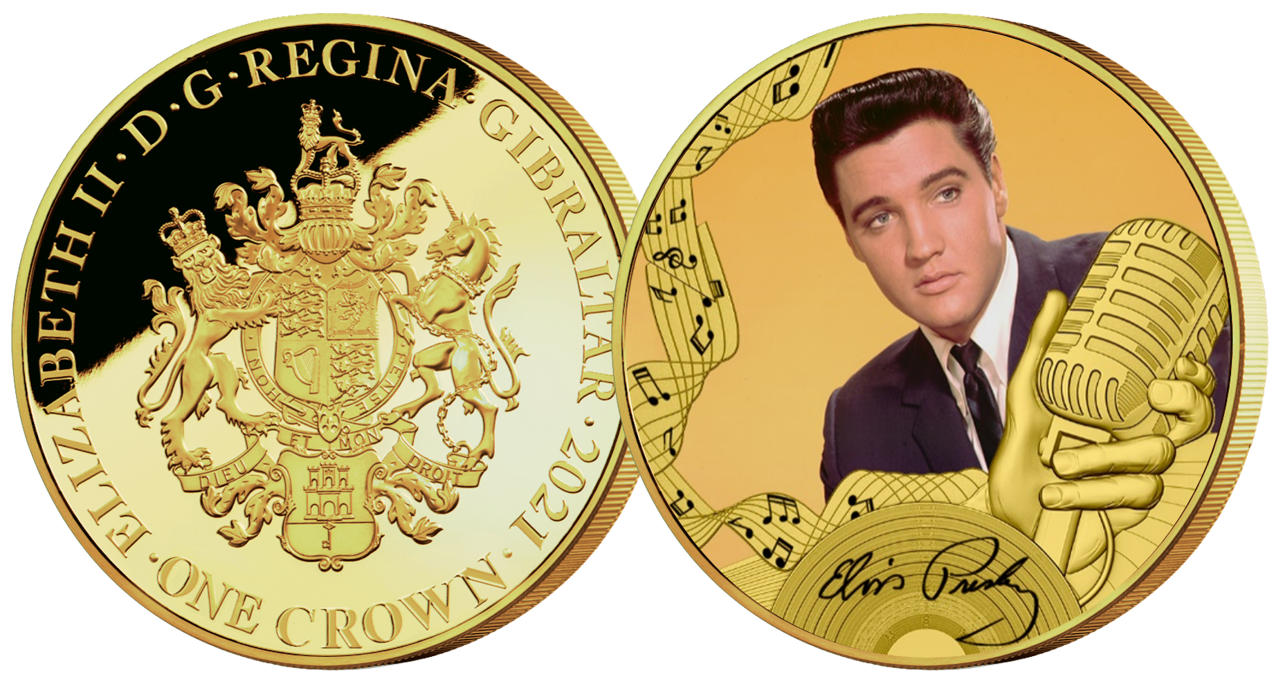   Elvis Presley - The King of Rock 'n' Roll. Denne flotte møntsamling er udgivet for at hylde manden som ændrede musikhistorien for altid, for hans gode udseende, charme og fantastiske stemme. Mønten kan blive din i dag for kun 149 kr. inkl. porto.