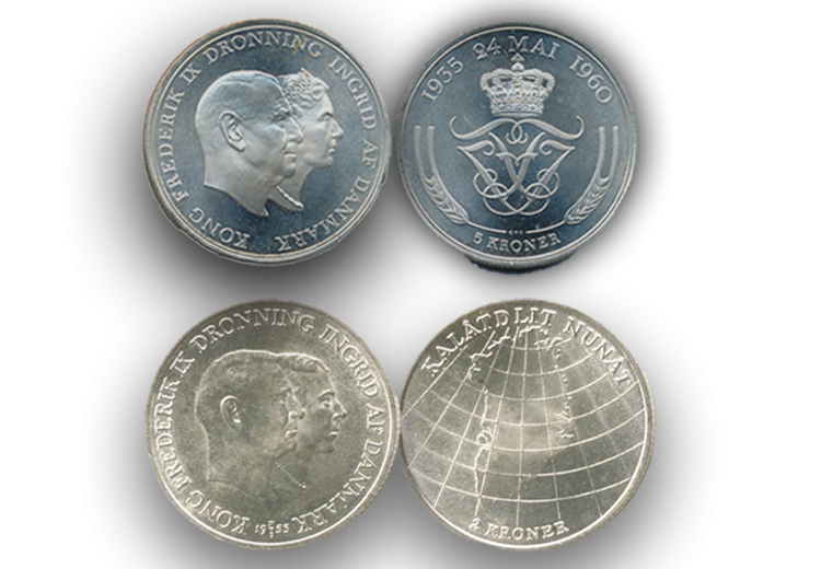 2 krone fra 1953 og 5 krone 1960 2 krone fra 1953 og 5 krone 1960