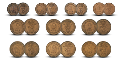 Frederik IX’s ucirkulerede 1 og 2 ører - 10 historiske bronzemønter