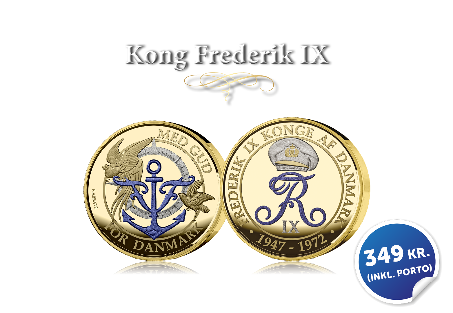 Frederik IX forgyldt medalje med diamant- og safirstøv