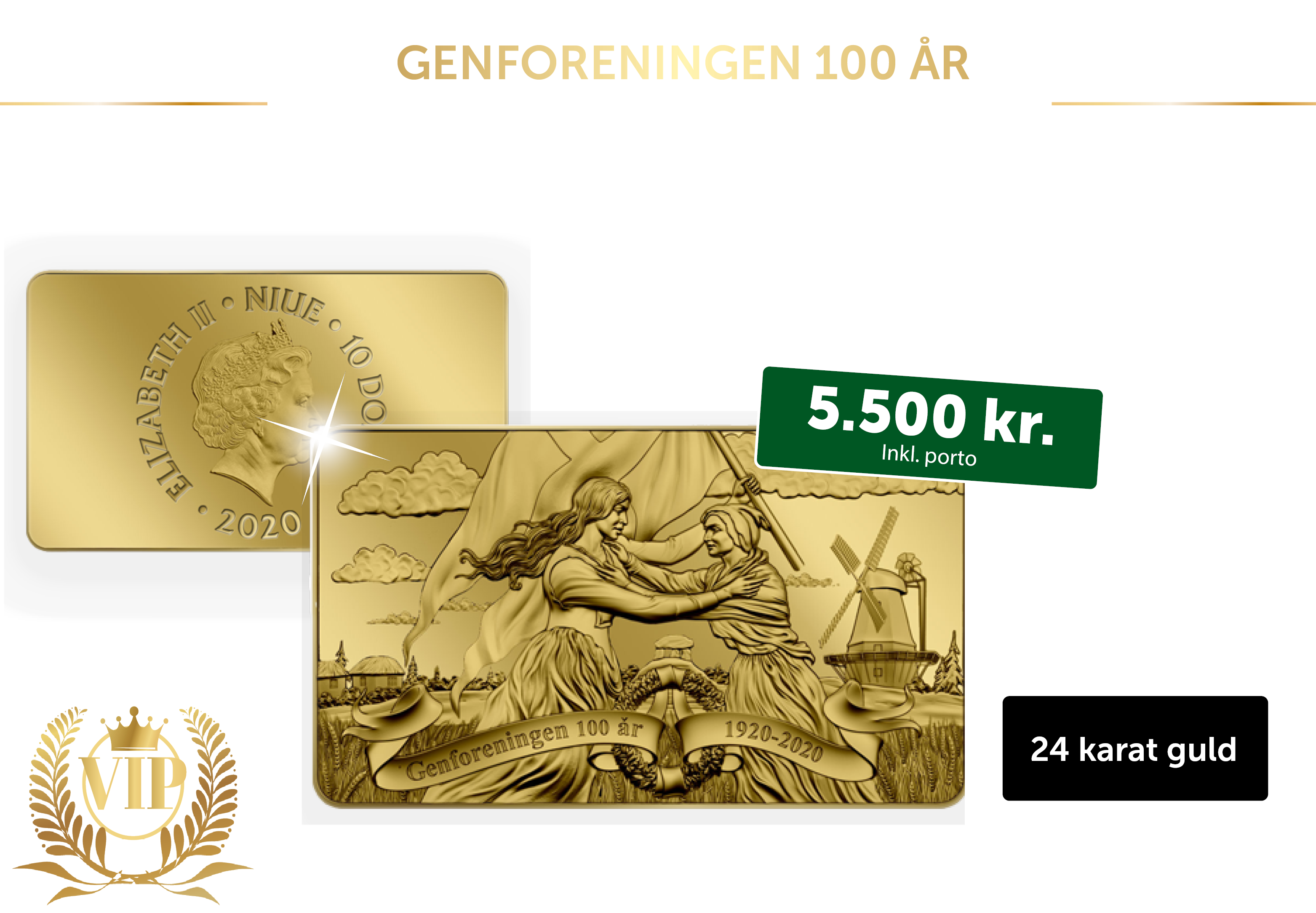 Genforeningen 100 år guldbarre 5 gram