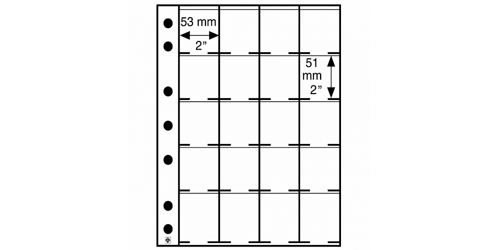 Gennemsigtige sider fra GRANDE med plads til 20 møntholdere pr. side - sikker og praktisk opbevaring til dine mønter. 