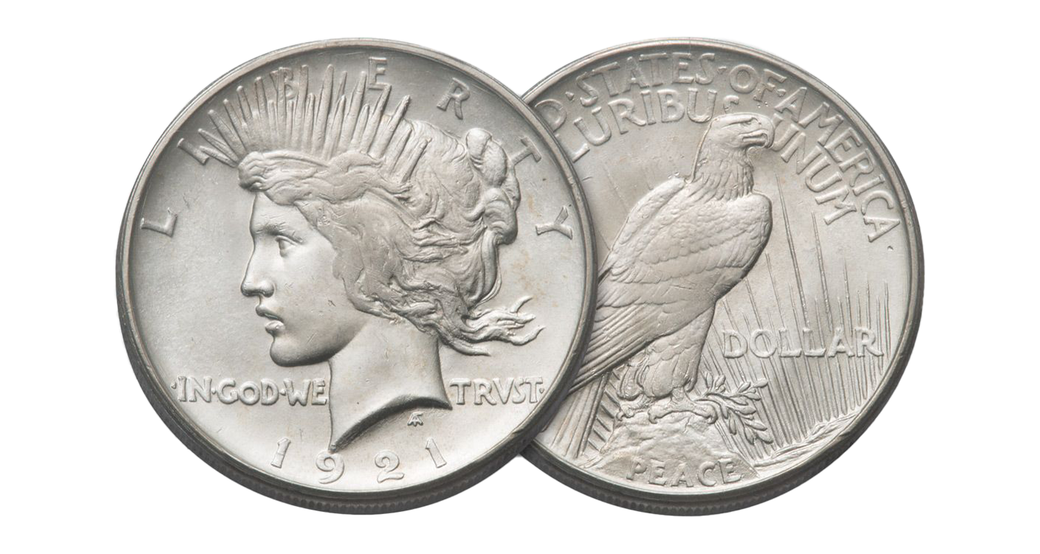 Den ikoniske Peace Dollar 1921 - præget i High Relief Den ikoniske Peace Dollar 1921 - præget i High Relief