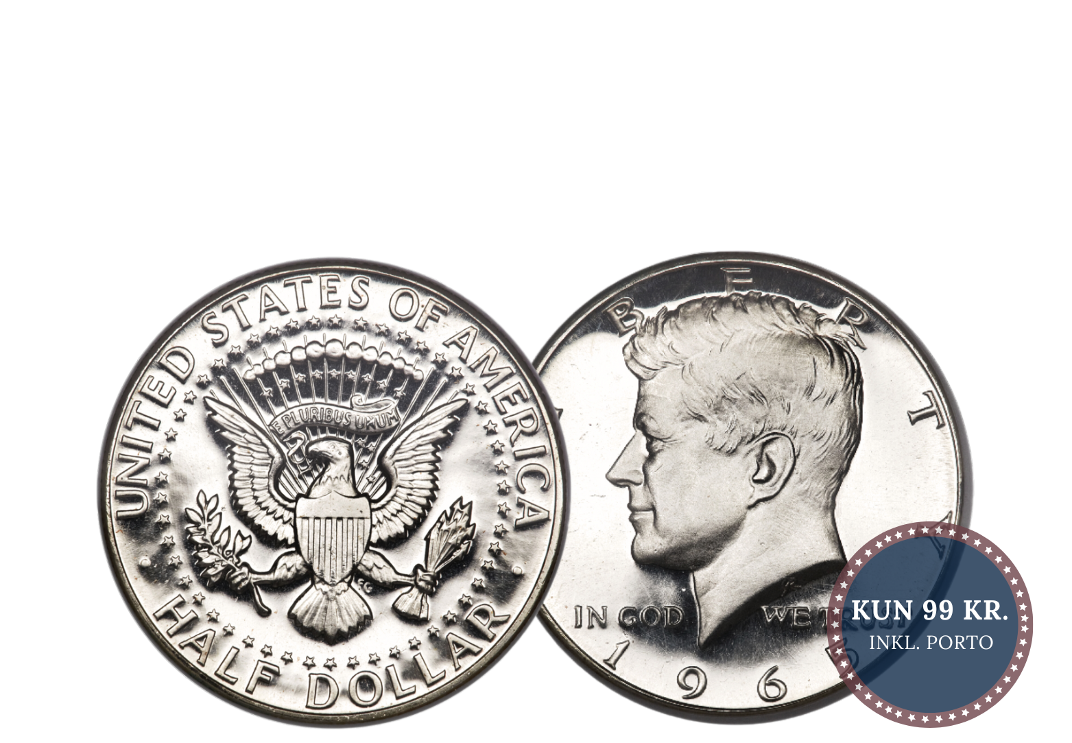 Original sølv halvdollar med John F. Kennedy