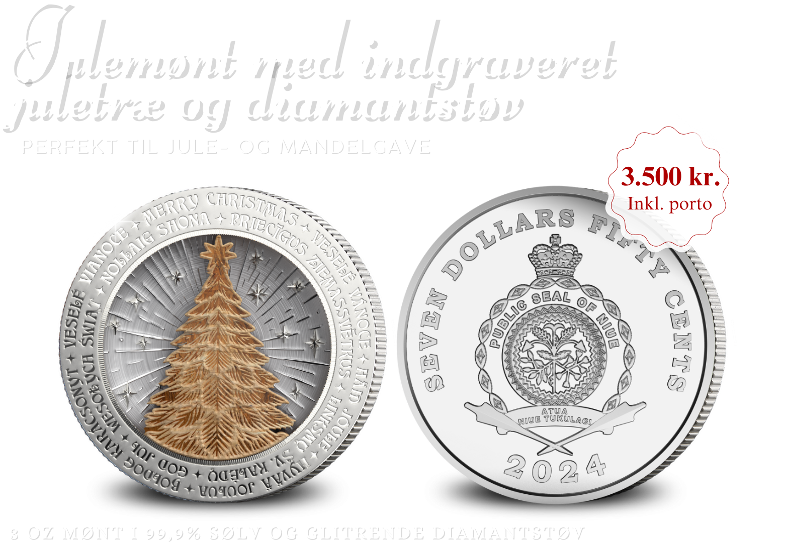 Eksklusiv julemønt med indgraveret juletræ og diamantstøv 
