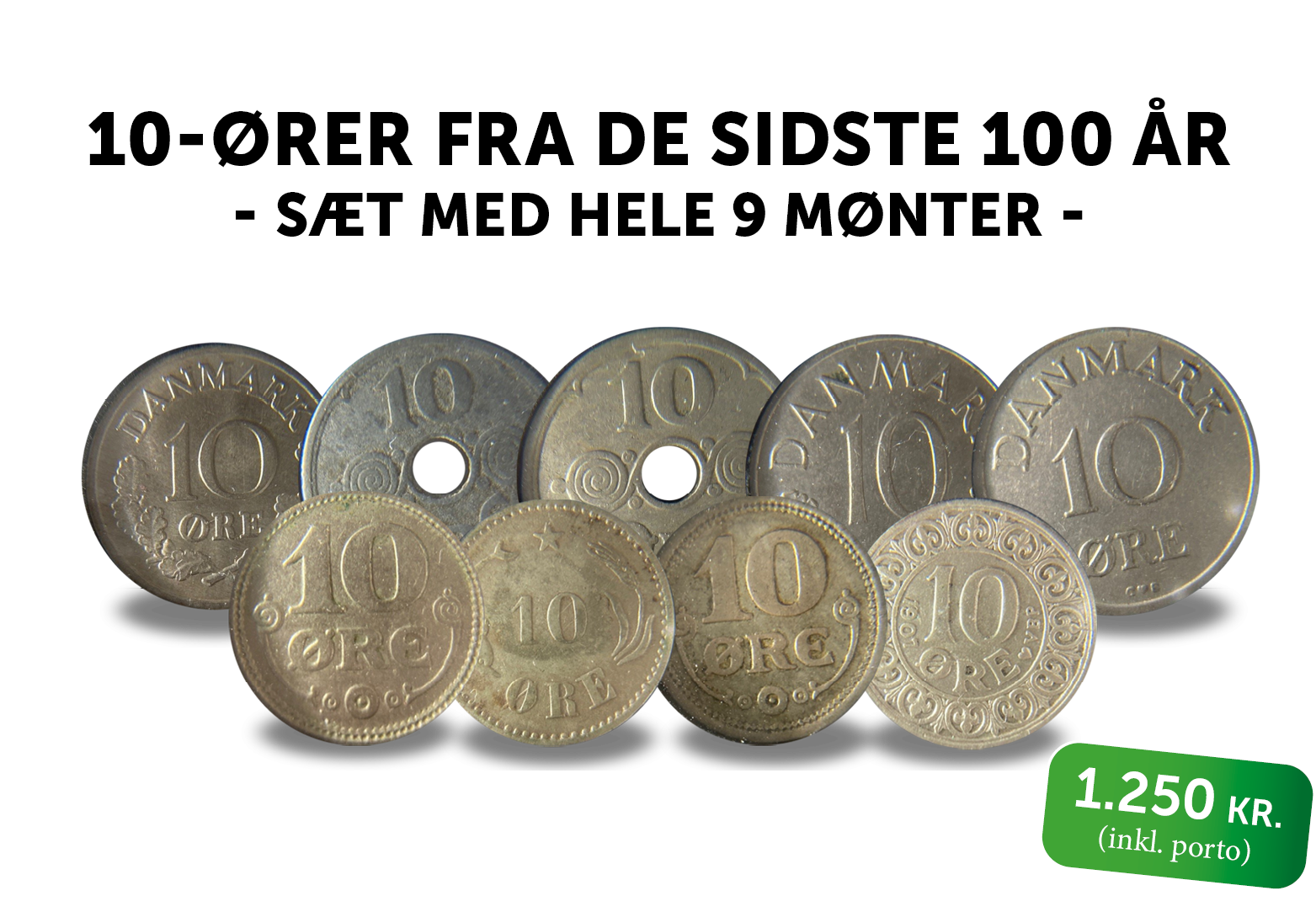 Komplet dansk 10-øre typesæt 