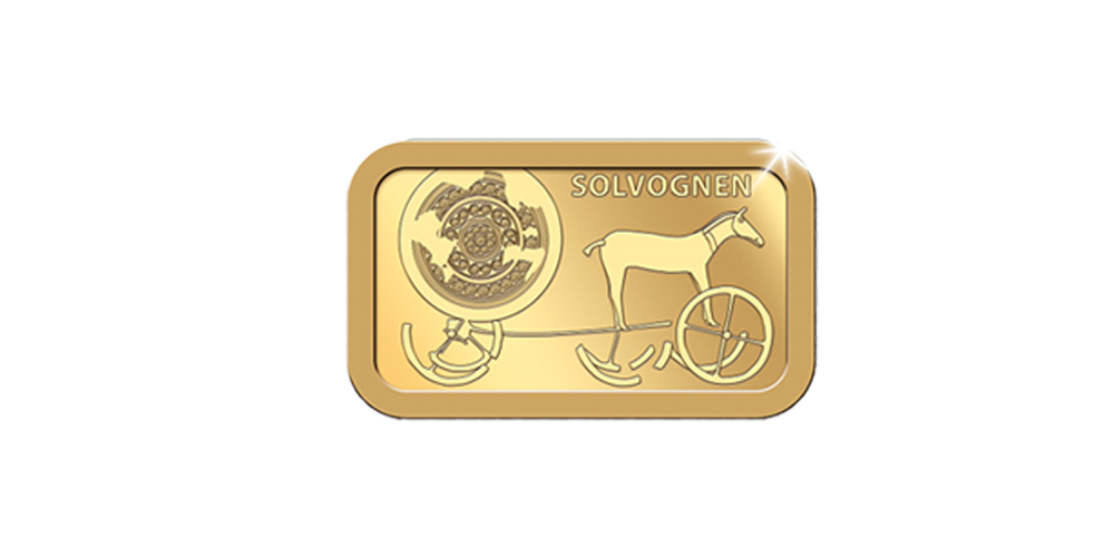 Danmarks Kulturskat - 5 gram guldbarre med motiv af Solvognen