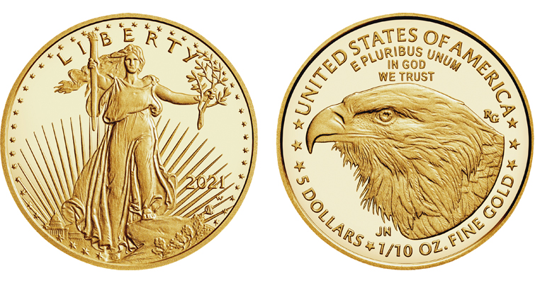 Legendarisk Gold Eagle-sæt med to guldmønter, der fejrer 35-års jubilæum med originalt og helt nyt design