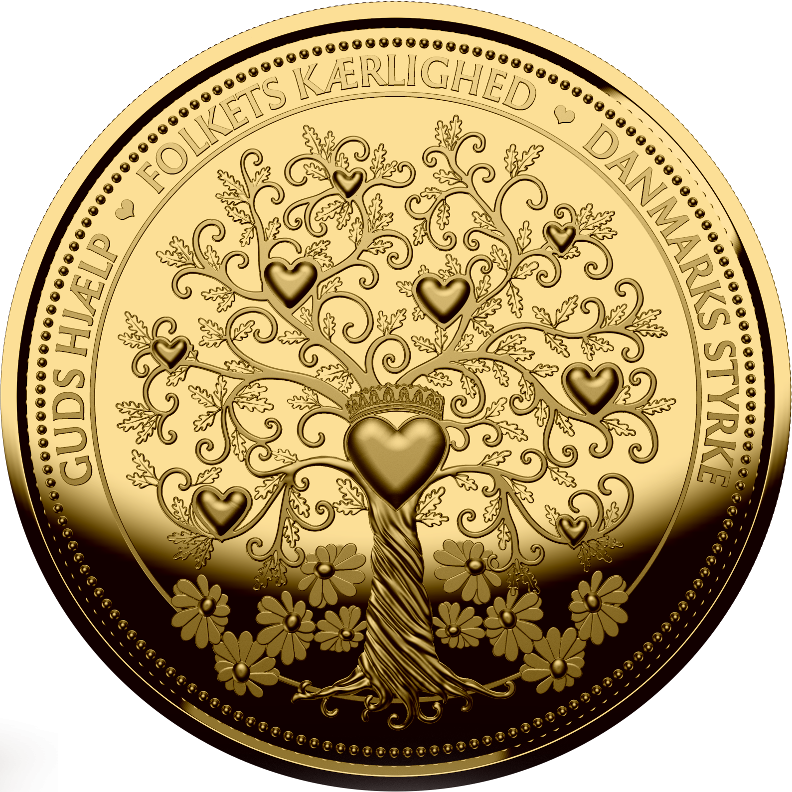   I forbindelse med Dronning Margrethes 50-års regentjubilæum, udgiver vi denne fine forgyldte jubilæumsmønt med Fairmined guld. 