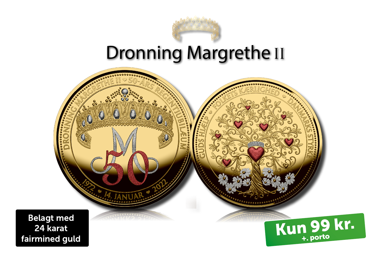 Dronning Margrethes 83-års fødselsdag 2023 - Jubilæumsmedalje belagt med Fairmined guld og rubin -og diamantstøv 