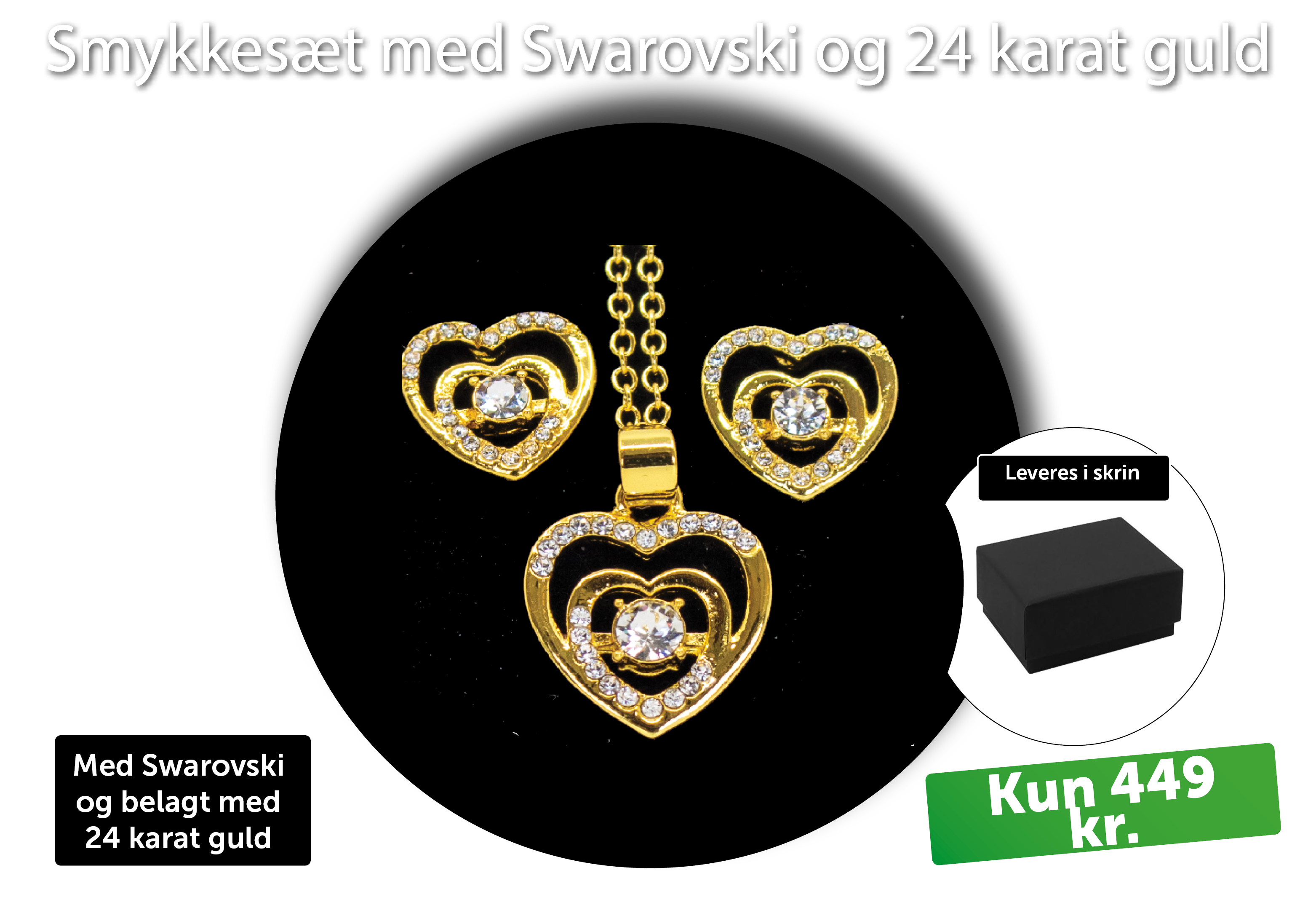 Smykkesæt med hjerter og Swarovski 