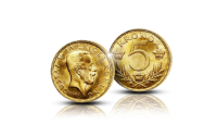 Præcis 100 år gammel ægte guldmønt med Dronning Margrethes morfar! - sidste 5 krone guldmønt fra 1920.