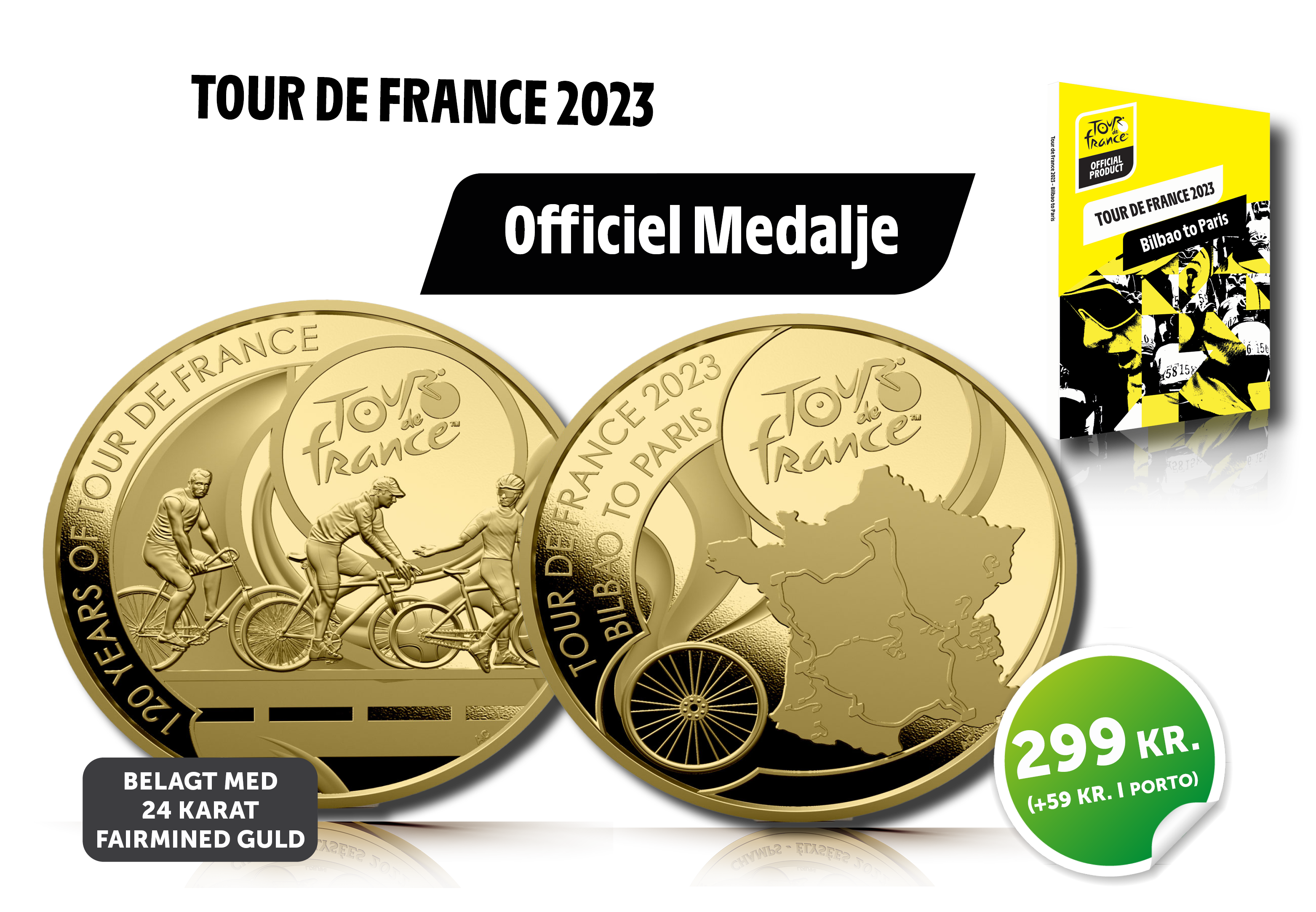 Officiel Tour de France medalje - belagt med 24 karat fairmined guld