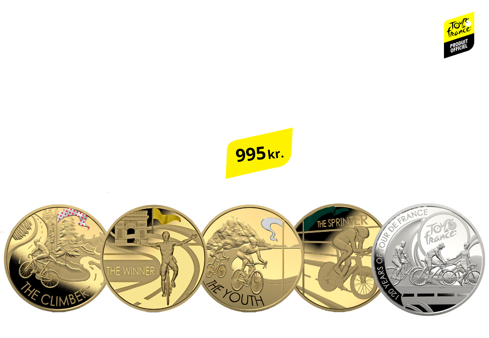 5 officielle Tour de France medaljer - belagt med 24 karat Fairmined guld