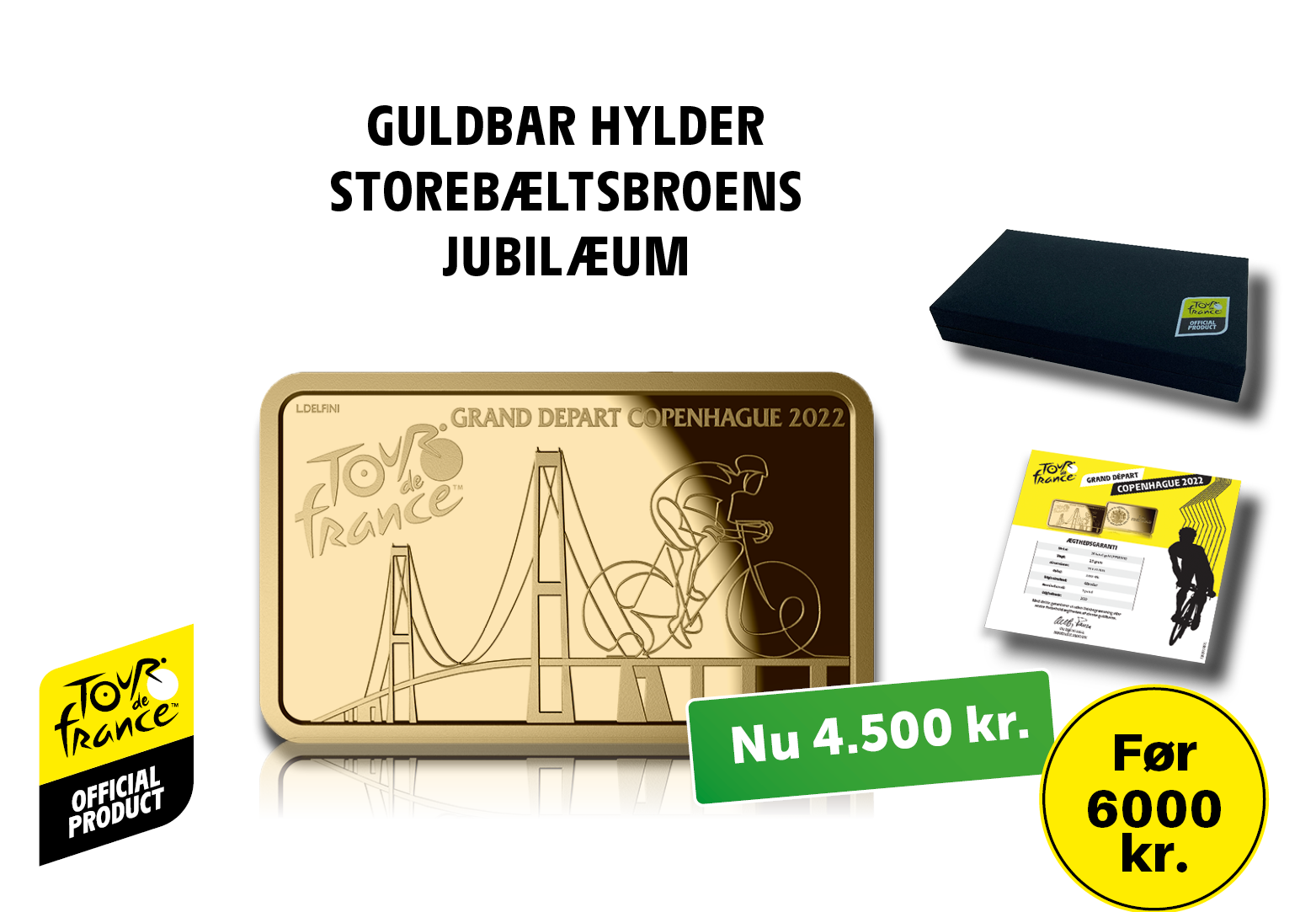 Tour de France 5 gram guldbar med portræt af Storebæltsbroen